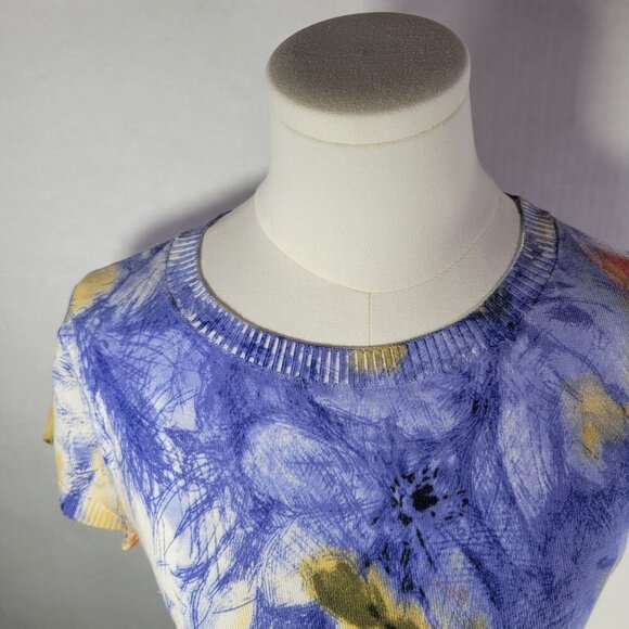 Calvin Klein Women Abstract Floral Silk Rayon Blend Short-Sleeve Top Size M - Picture 7 of 9